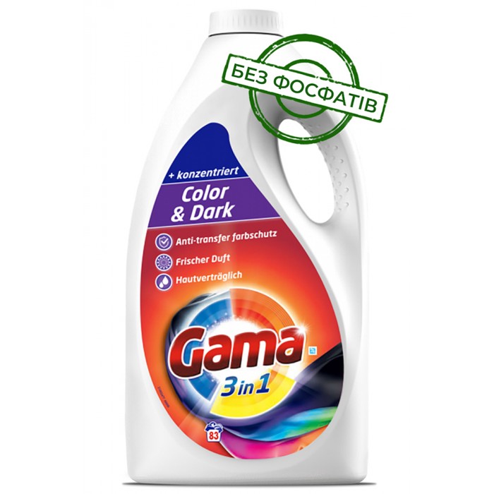 Гель для стирки Gama Color & Dark для цветного и темного белья, 3.735 л (83 стирки) - 